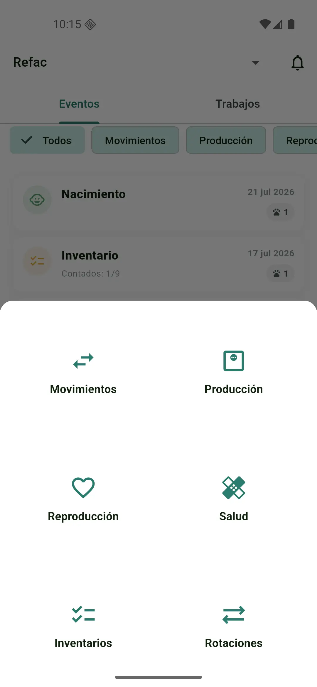 Cuadrícula de + Nuevo con Movimientos resaltado