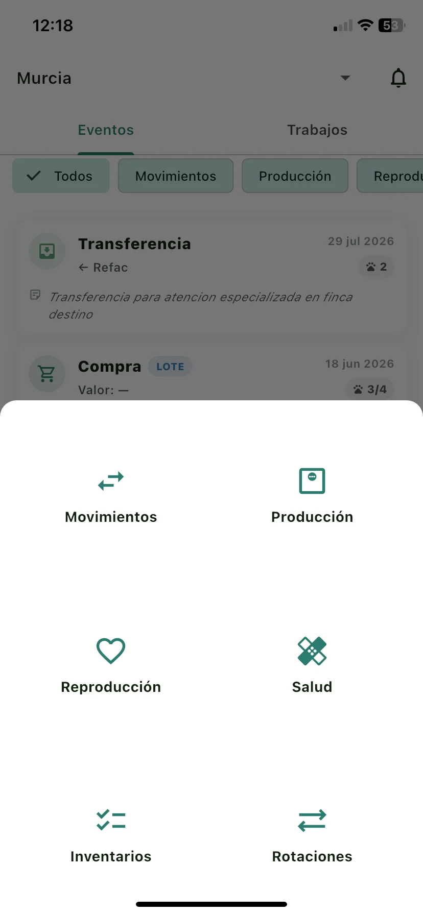 Cuadrícula de + Nuevo con las 6 actividades, señalando Reproducción